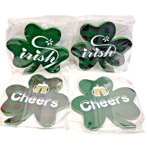 Jetec St. Patrick's Day Freestanding Shamrock Decor 4 Pieces Wooden Shamrock